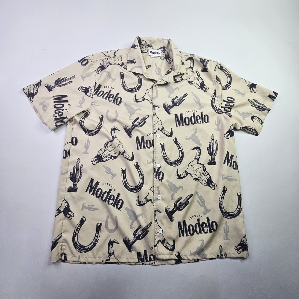 MODELO Ripple Junction/Shirt Mens Med. Tan Western Skull Horseshoe Short Sleeve